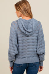 Blue Pointelle Knit Maternity Sweater