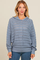 Blue Pointelle Knit Maternity Sweater