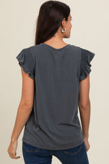 Charcoal Smocked Ruffle Sleeve Top