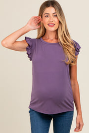 Purple Smocked Ruffle Sleeve Maternity Top