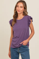 Purple Smocked Ruffle Sleeve Maternity Top