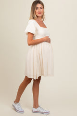 Ivory Eyelet Lace Contrast Maternity Babydoll Dress