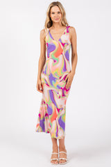 Multi-Color V-Neck Sleeveless Maternity Midi Dress