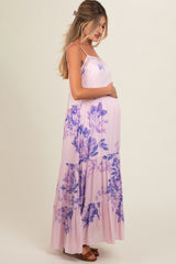 Light Pink Floral Lace Loose Fit Maternity Maxi Dress