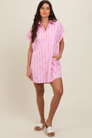 Light Pink Striped Shirt Mini Dress