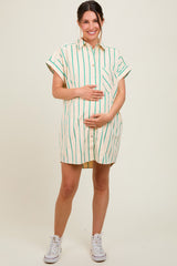 Cream Striped Maternity Shirt Mini Dress