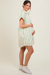 Cream Striped Maternity Shirt Mini Dress