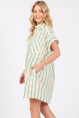 Cream Striped Shirt Mini Dress