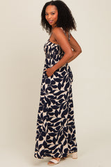 Navy Floral Smocked Wide Leg Jumpsuit