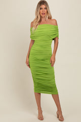 Lime Off Shoulder Ruched Maternity Midi Dress