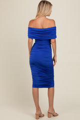 Royal Blue Off Shoulder Ruched Midi Dress