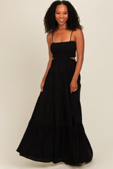 Black Smocked Cutout Maxi Dress