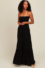 Black Smocked Cutout Maxi Dress