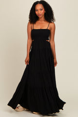 Black Smocked Cutout Maxi Dress