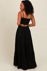 Black Smocked Cutout Maxi Dress