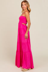 Pink Smocked Cutout Maxi Dress