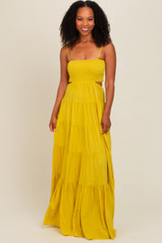 Yellow Smocked Cutout Maxi Dress