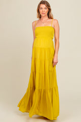 Yellow Smocked Cutout Maternity Maxi Dress