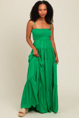 Green Smocked Cutout Maternity Maxi Dress