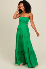 Green Smocked Cutout Maxi Dress