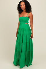 Green Smocked Cutout Maxi Dress