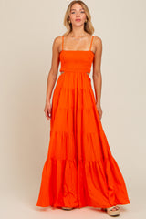 Orange Smocked Cutout Maxi Dress