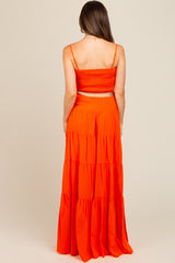 Orange Smocked Cutout Maternity Maxi Dress