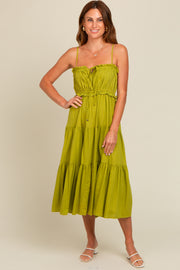 Lime Front Tie Cutout Tiered Midi Dress