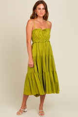 Lime Front Tie Cutout Tiered Midi Dress