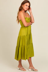 Lime Front Tie Cutout Tiered Midi Dress