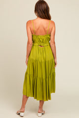 Lime Front Tie Cutout Tiered Midi Dress