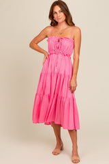 Fuchsia Front Tie Cutout Tiered Midi Dress