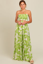 Lime Tropical Print Cutout Smocked Jumpsuit