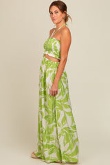 Lime Tropical Print Cutout Smocked Jumpsuit