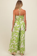 Lime Tropical Print Cutout Smocked Maternity Jumpsuit