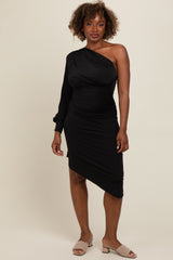 Black One Shoulder Asymmetric Maternity Dress