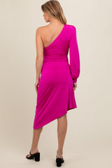 Fuchsia One Shoulder Asymmetric Maternity Dress