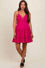 Fuchsia Tiered Maternity Mini Dress