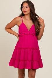 Fuchsia Tiered Maternity Mini Dress