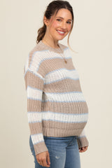 Beige Multi-Striped Maternity Sweater