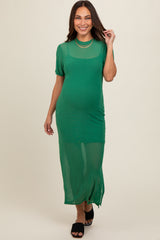 Green Layered Mesh Maternity Maxi Dress