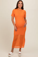 Orange Layered Mesh Maternity Maxi Dress