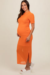 Orange Layered Mesh Maternity Maxi Dress