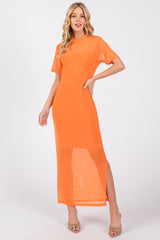 Orange Layered Mesh Maxi Dress