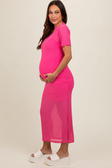 Pink Layered Mesh Maternity Maxi Dress