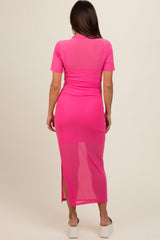 Pink Layered Mesh Maternity Maxi Dress