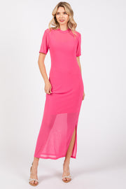 Pink Layered Mesh Maxi Dress