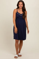 Navy Drop Front Maternity Nursing Dress