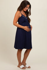 Navy Drop Front Maternity Nursing Dress