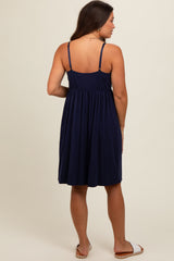 Navy Drop Front Maternity Nursing Dress